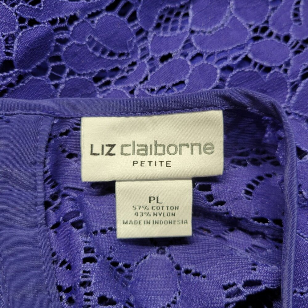 Liz Claiborne Petite Large Blue Lace Overlay Lined Tank Top Cap Sleeve Blouse - Picture 10 of 10